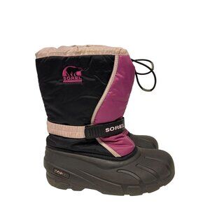 Sorel Women's Flurry TP Pink Black Pull On Insulated Winter Snow Boot Size 7